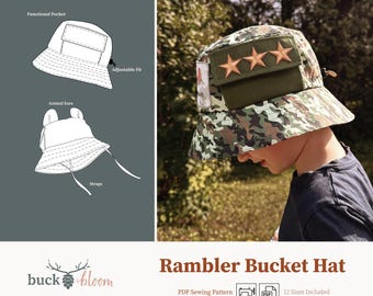 Rambler Bucket Hat, PDF Sewing Pattern, Instant Download, Baby to Adult Size