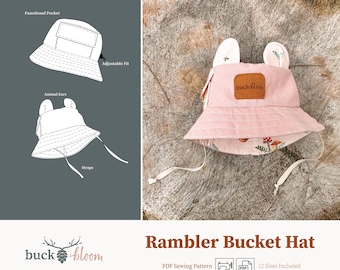 Rambler Bucket Hat, PDF Sewing Pattern, Instant Download, Baby to Adult Size
