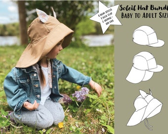 Soleil 5-Panel Hat Bundle Sewing Pattern-Instant Download PDF, Baby to Adult Sizes