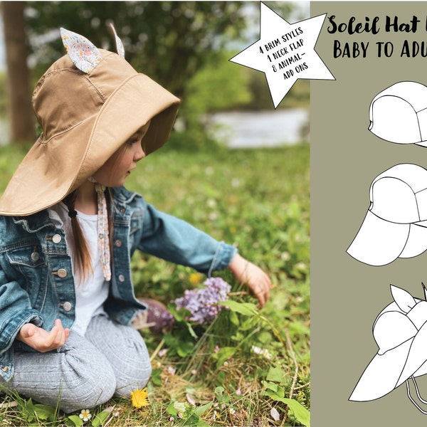 Soleil 5-Panel Hat Bundle Patron de couture-Téléchargement instantané PDF, tailles bébé à adulte