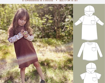 Alder Skater Tee and Tunic PDF Sewing Pattern and Tutorial, Instant Download, Sized 0-3m to 10Y