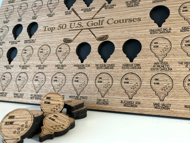 Top 50 US Golf Courses Tracker Board Customized Golf Bucket List Tracker Board Etsy