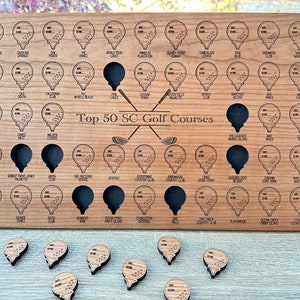 Top 50 des parcours de golf de Caroline du Sud Tracker Board | Tableau de suivi de liste de seau SC Golf personnalisé
