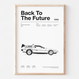 MP02/ Back To The Future Poster, DMC The DeLorean, Movie Poster with Synopsis, Black White Poster, Minimalist, Modern Prints, Wall Decor