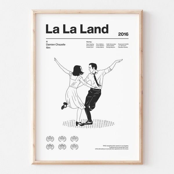 MP05/ La La Land Poster, La La Land Print, Movie Poster with Synopsis, Black White Poster, Minimalist, Modern Prints, Wall Decor, Wall Art
