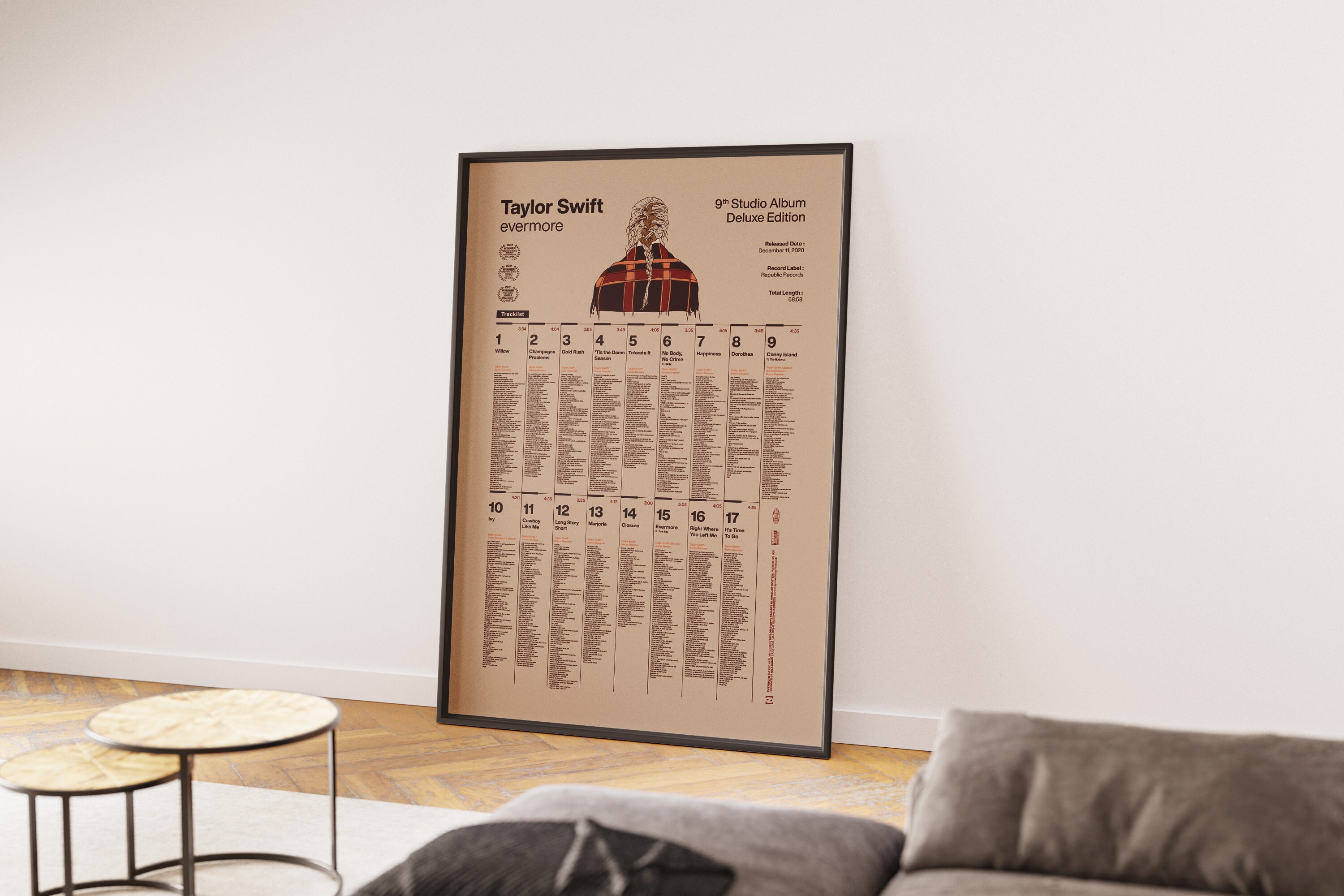 MSP09/ Taylor Swift Evermore Album Art Poster With All Lyrics, Swifties ...