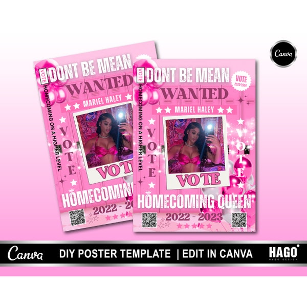 Homecoming Queen Poster Sign, Wanted Poster Homecoming Queen, Class Campaign, Class President, High School Homecoming, Editable in Canva