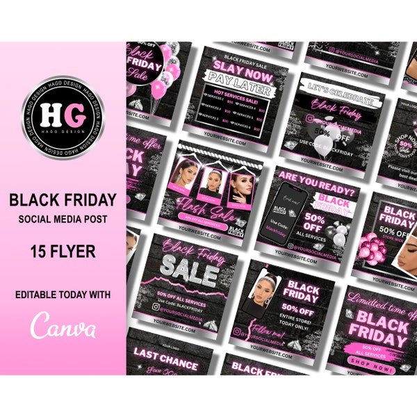 Black Friday Flyer Bundle, Black Friday Social Media Templates, Cyber Monday Editable Template, Black Friday Sale Flyer
