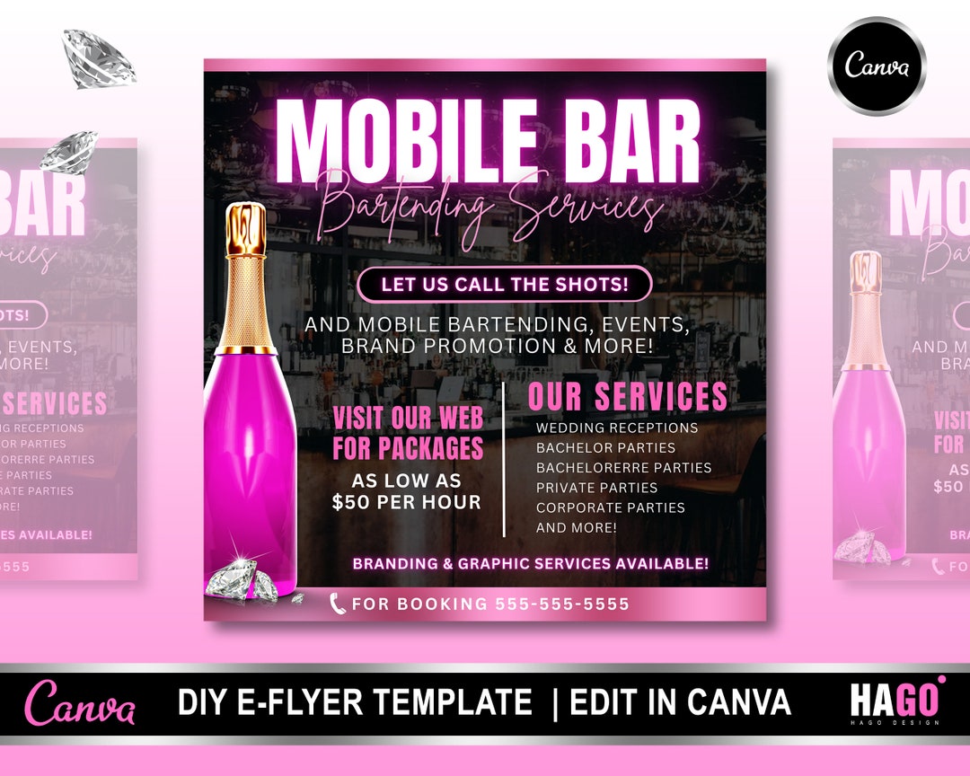 Mobile Bartending Flyer Mobile Bartender Bartending Flyer Etsy