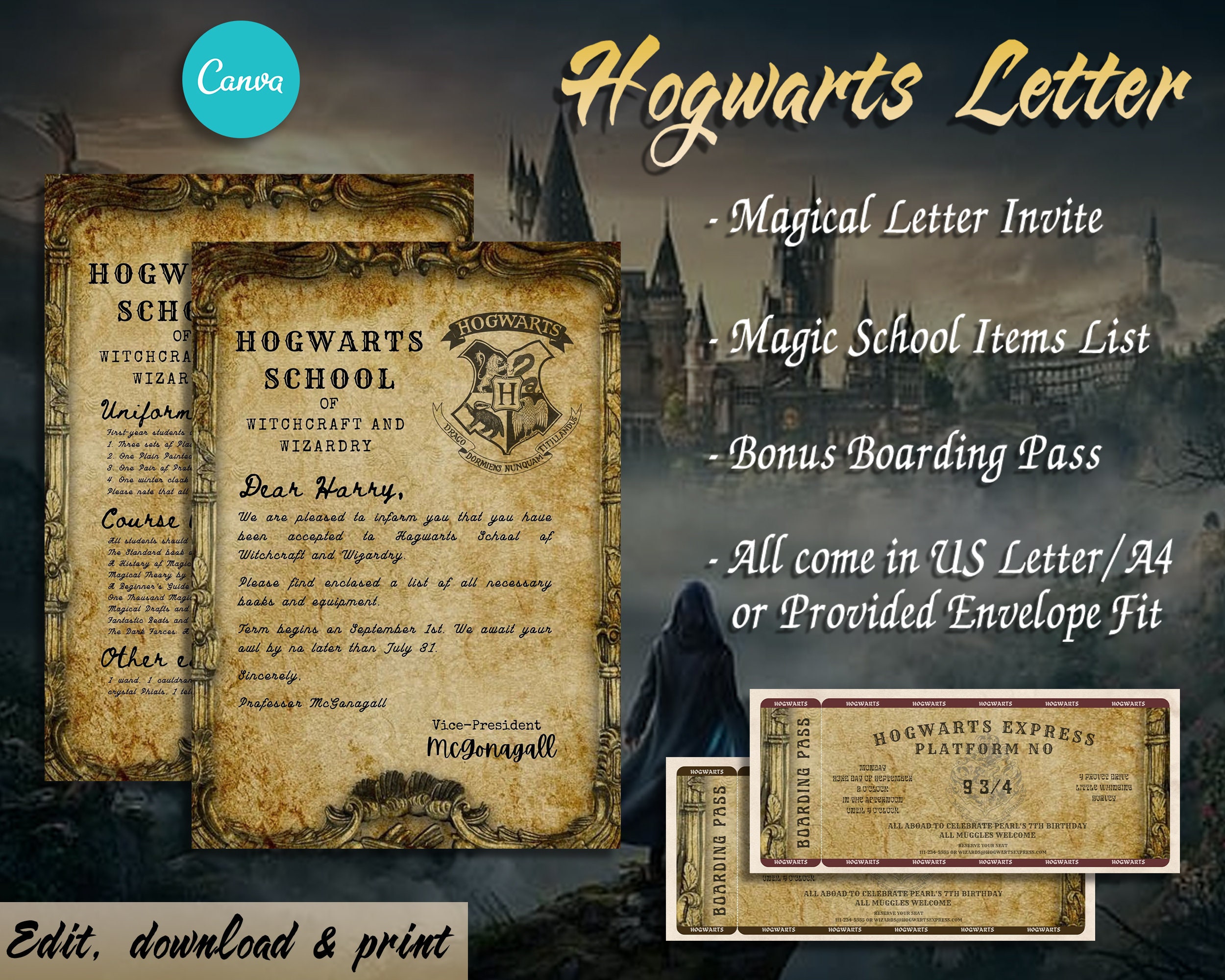 Harry Potter DIY Hogwarts Acceptance Letter & 1st Year Supply List