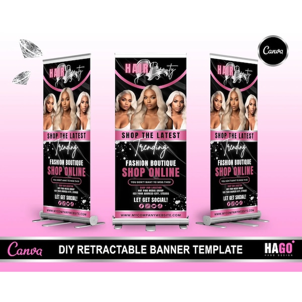 DIY Retractable Beauty Hair Banner Template, Hair Banner, Boutique Retractable Banner, Canva Professional Retractable Banner, Roll Up Banner