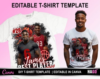 Editable Basketball T-shirt Design Template | T-Shirt Design Template for Sublimation, DTF, or DTG Printing | T Shirt Design File | Canva