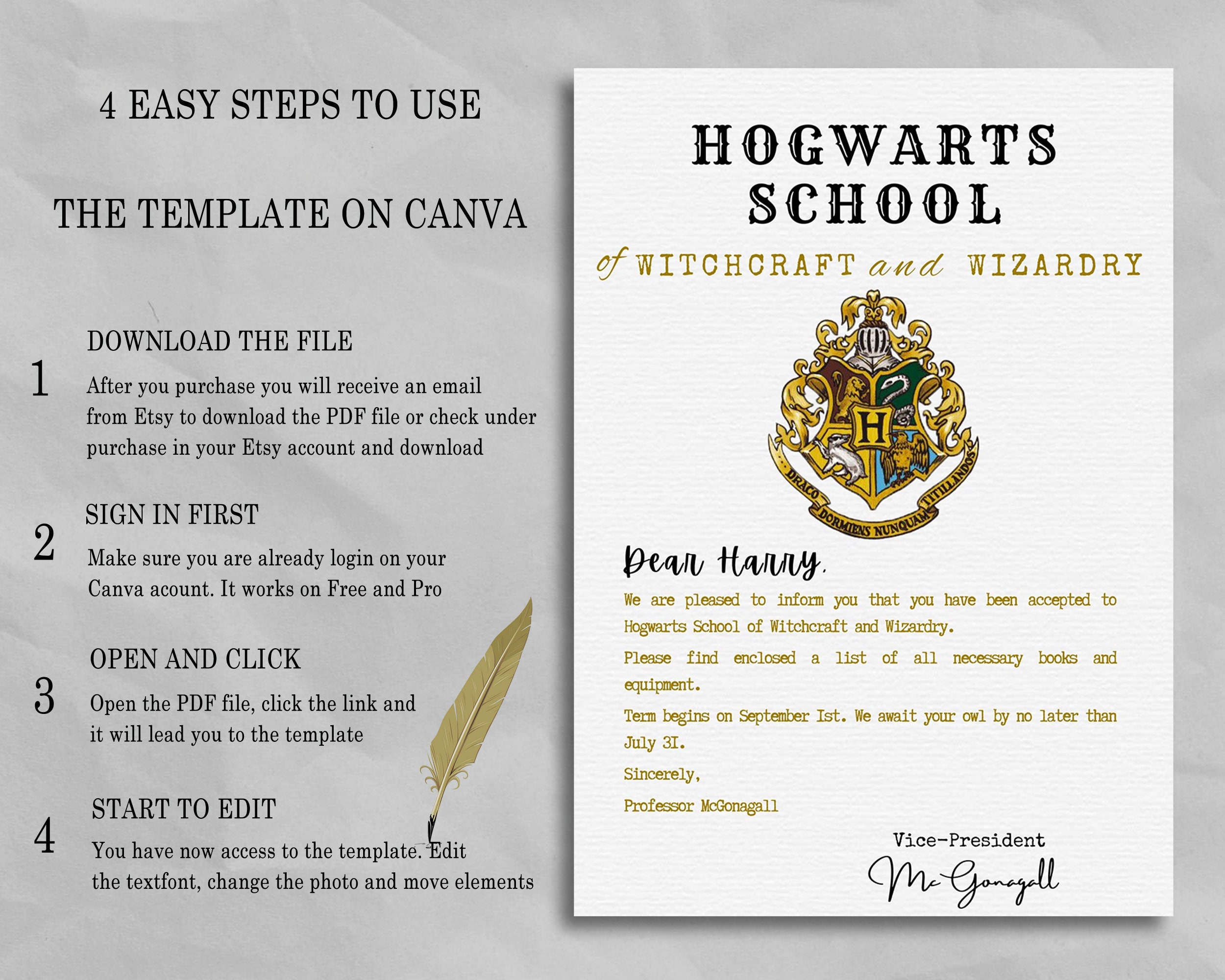 Editable Hogwarts Acceptance Letter Set to Wizard School of - Etsy