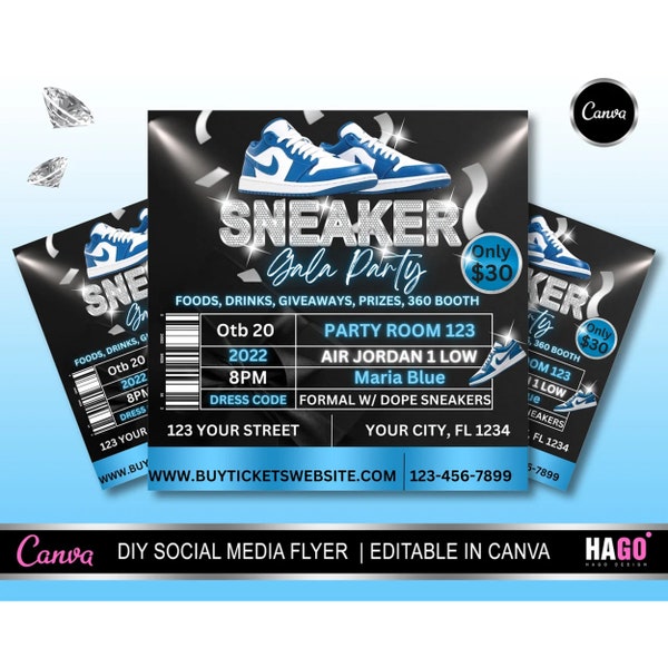 Bearbeitbarer Sneaker Ball Gala Flyer, Sneaker Gala Soiree Einladung Flyer, Sneaker Ball Invite, Gala Sneaker Invite Flyer, Social Media Flyer
