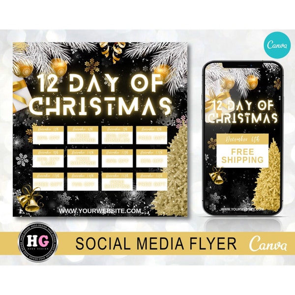 Christmas Social Media Flyer, 12 Days of Christmas, Christmas Sale Flyer, Christmas Instagram Template, Boutique Sale Flyer, Holiday Flyer