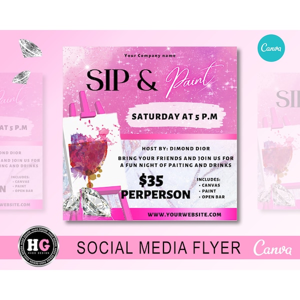 Sip and Paint Flyer, Canvas Paint Party Flyer, Canvas Painting, Trap and Paint, Sip and Shop Flyer, diy Paint and sip flyer, Event Flyer