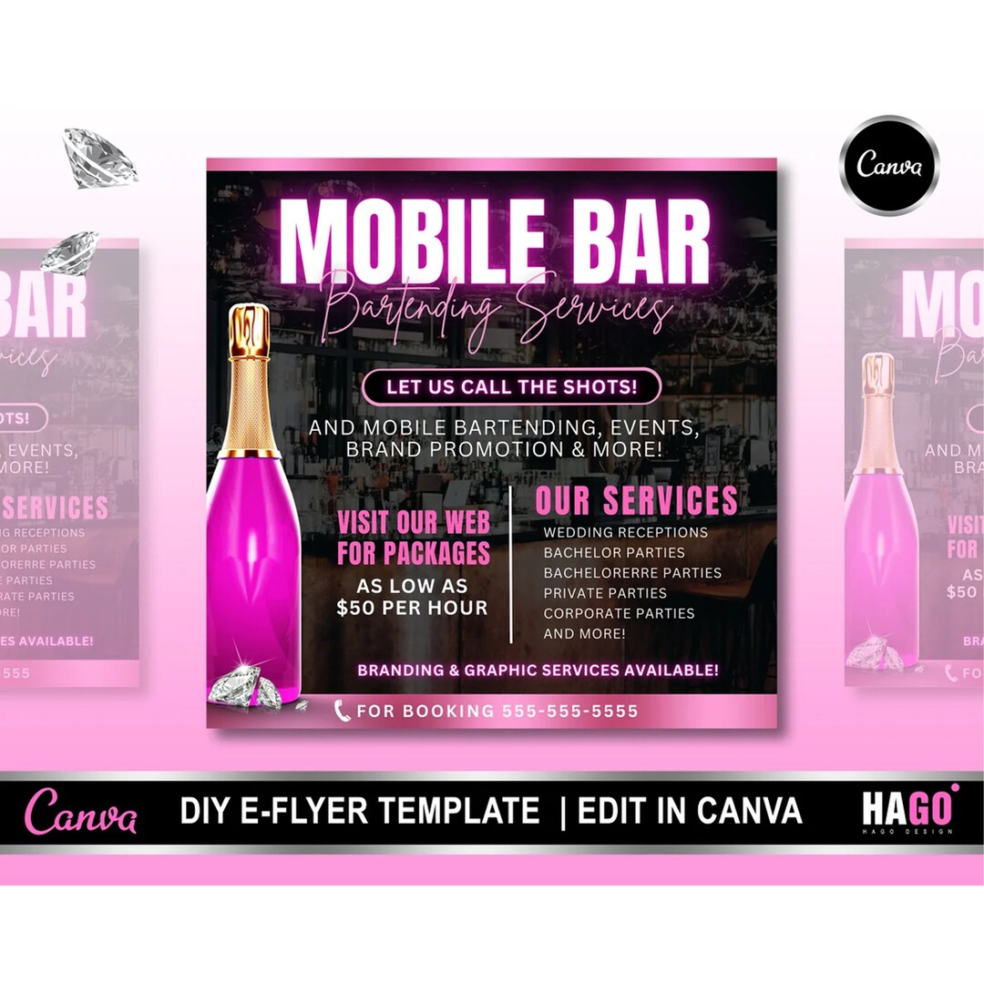 Mobile Bartending Flyer, Mobile Bartender, Bartending Flyer, Female