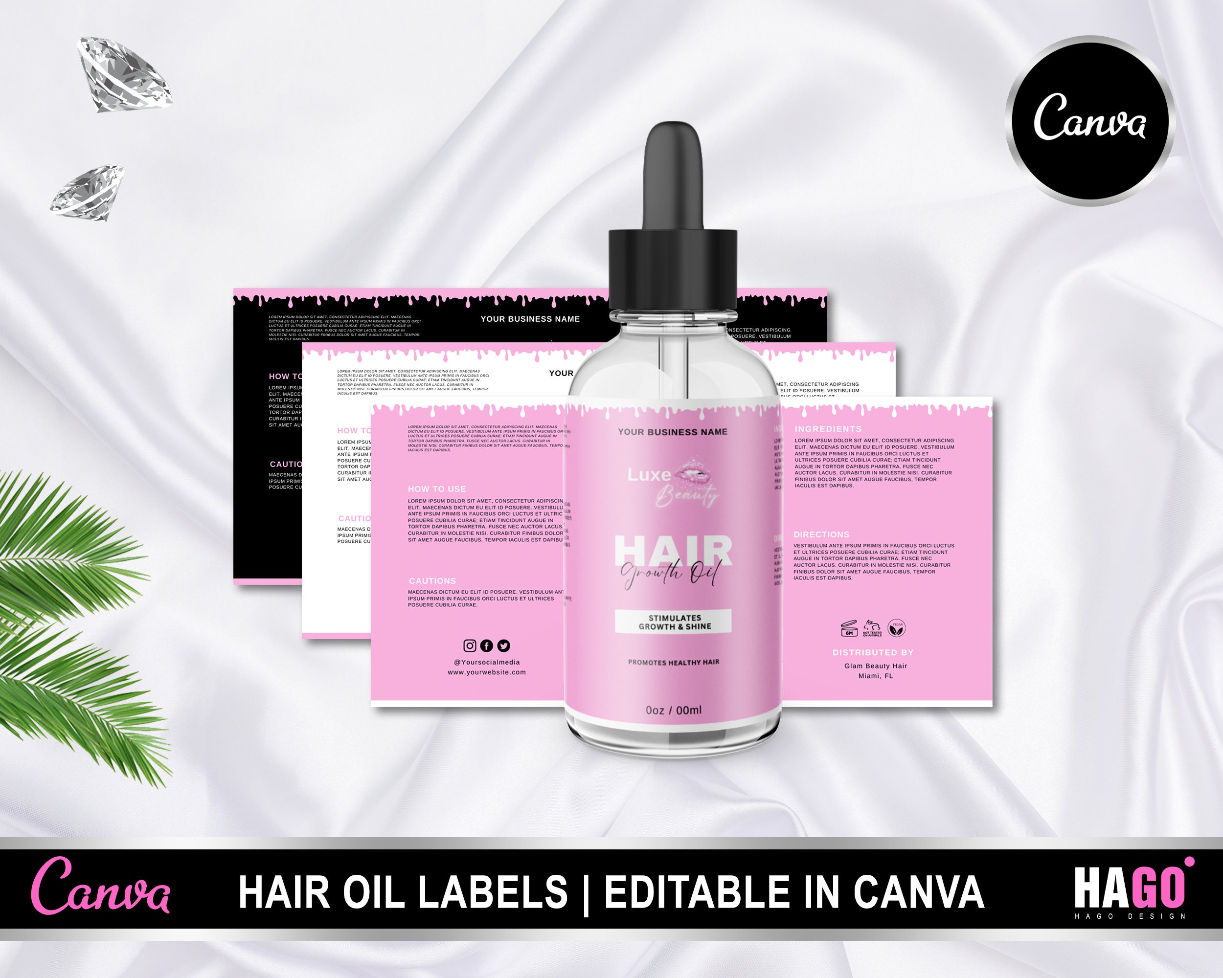 HAIR GROWTH OIL Labels Dropper Bottle Label Template Hair Etsy