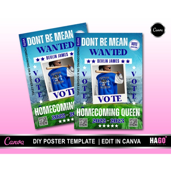 Wanted Poster Homecoming Queen, Homecoming Poster, Homecoming Poster, Vote for me poster, Poster is for any election title edit with canva