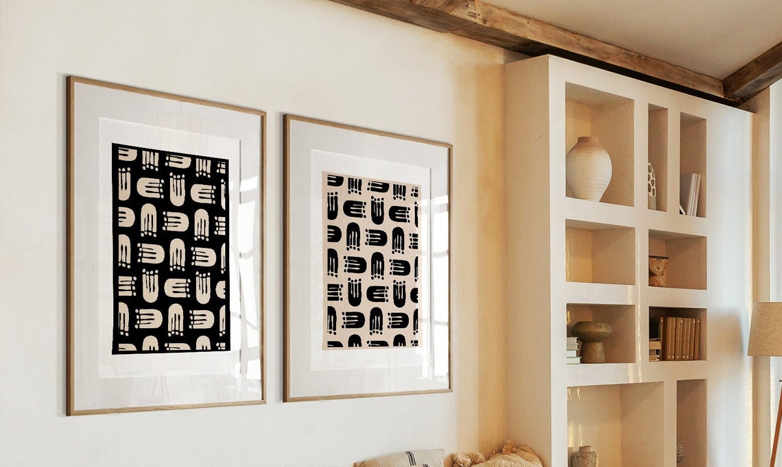 Wabi-sabi Bohemian Wall Decor Set of 2 Tribal Prints, Japandi Gallery ... - Wabi-Sabi Inspired Wall Hangings