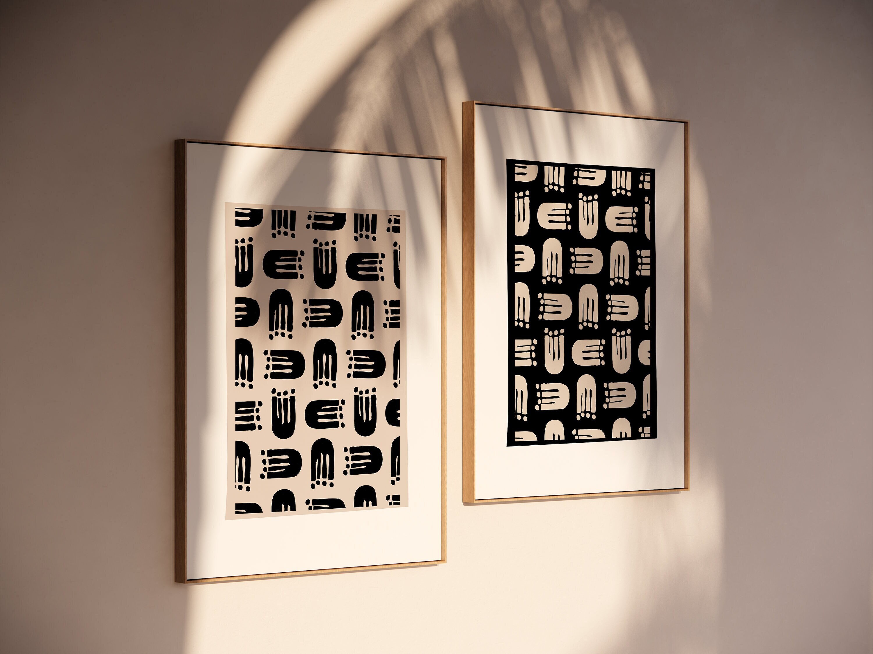 Image showcasing Wabi-sabi Bohemian Wall Decor Set of 2 Tribal Prints, Japandi Gallery ...