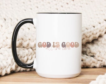 Taza de café cristiano, Dios es bueno todo el tiempo taza, taza de las Escrituras, lindos regalos de fe, regalos de Dios, regalos de miembros de la iglesia, lindos regalos cristianos