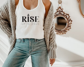 Camiseta sin mangas cristiana, levántate en la camiseta sin mangas de Jesús, tanque de mujer, camisa religiosa, regalo cristiano, camiseta sin mangas de Jesús, camiseta de fe, lindos regalos de Jesús
