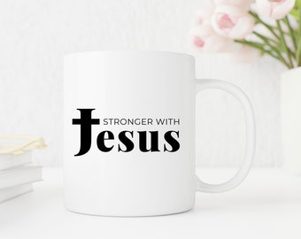 Taza más fuerte con Jesús, taza de café, taza de café linda, regalo de café, regalo de Jesús, regalo para ella, taza cristiana, regalo de mamá, taza inspiradora