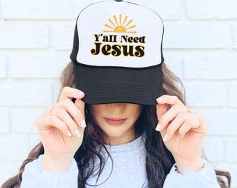 Ya'll Need Jesus Hat, Mesh Black and White Cap, Christian Gear, Christian Appeal, Funny Jesus Hat, Jesus Baseball Hat, Jesus Cap