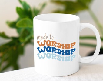 Taza de café cristiano, taza hecha para adorar, regalos de alabanza y adoración, taza de café maravilloso, regalos cristianos maravillosos, taza de fe, regalos de la iglesia