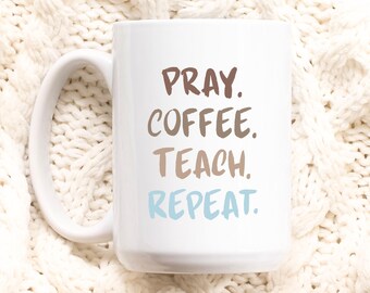 Taza de café de maestro cristiano, taza de repetición de enseñanza de café de oración, regalos de líder de la iglesia, regalo de maestro lindo, taza de café de maestro, taza de maestro de religión