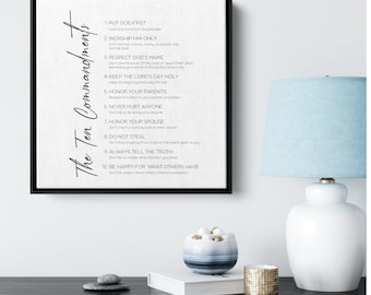 Lienzo enmarcado cristiano, decoración de la pared, lienzo enmarcado de los diez mandamientos, arte de la pared del lienzo cristiano, regalos de decoración de la pared, regalos cristianos