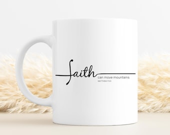 Taza de café cristiano, La fe puede mover montañas Taza de las Escrituras, Regalos de las Escrituras, Taza del versículo bíblico, Regalos del versículo bíblico, Regalos cristianos