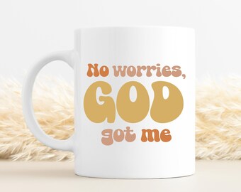 Taza de café cristiano, No te preocupes Dios me consiguió taza, taza de Dios maravilloso, regalos lindos de Dios maravilloso, regalos cristianos, regalos cristianos maravillosos
