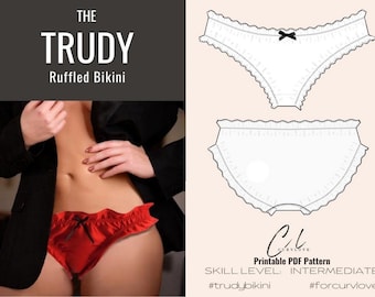 Trudy gegolfde bikini slipje - PDF Instant download Lingerie naaipatroon, naaipatronen, afdrukbare naaipatronen, Ruffle slipje