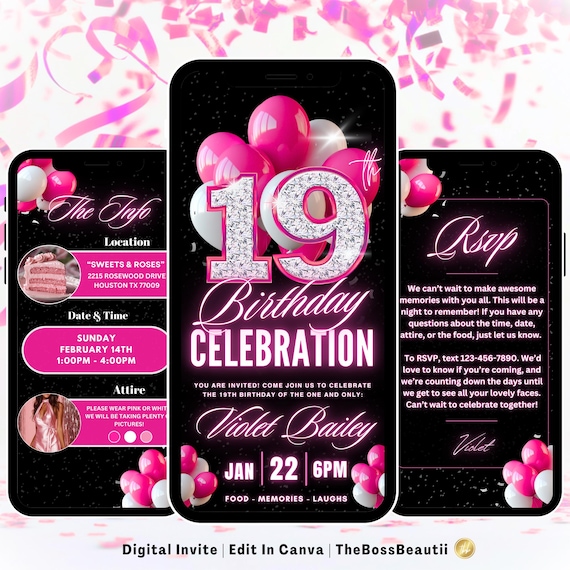 19th Days Friday 19 February 19th Birthday Luxury Diamond Hot Pink