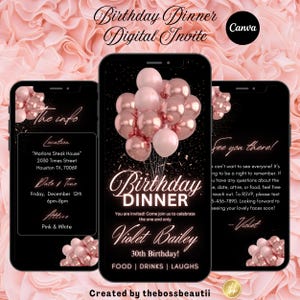 Pink Birthday Dinner Digital Invitation, birthday evite, edit in Canva, birthday girl, editable template, all pink party, pinkie