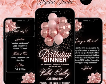 Pink Birthday Dinner Digital Invitation, birthday evite, edit in Canva, birthday girl, editable template, all pink party, pinkie