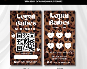 Plantilla de tarjeta de fidelidad con estampado de leopardo, descarga digital, fácil de editar, Canva, para peluqueros, maquilladores, técnicos de uñas, uñas postizas, técnicos de pestañas.