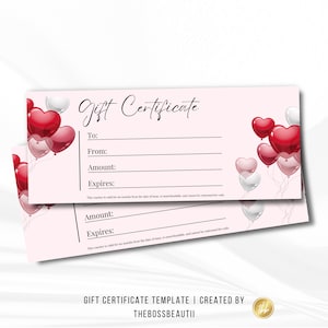 Pink Gift Certificate Template, Business DIY Gift Voucher with balloons, Canva,  Editable Gift Certificate, Birthday Gift Voucher, tbb508
