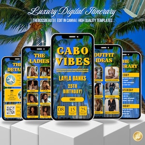 Cabo Itinerary Invitation, Beach evite, Itinerary Invitation, birthday girl, editable template, Birthday Weekend, all girls trip