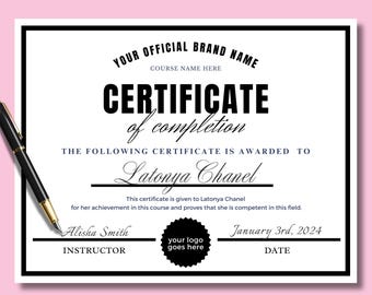 Certificate of Completion Template, MUA, Nail tech, Hairstylist, Lash Tech,  DIY Black Beauty Certificate, Completion of course flyer