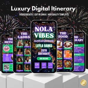 Nola Itinerary Invitation, birthday girl, editable template, Birthday Weekend, all girls trip, Beautiful New Orleans Luxury Invite, evite