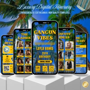 Cancun Itinerary Invitation, Beach evite, Itinerary Invitation, birthday girl, editable template, Birthday Weekend, all girls trip