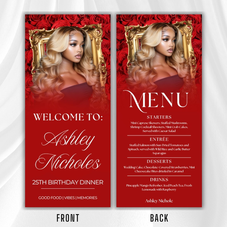 Red Rose Elegant Birthday Dinner Menu Template, Birthday Party Menu ...