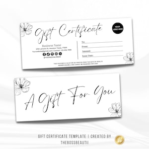 Gift Certificate Template, Business DIY Gift Voucher with flowers, Canva,  Editable Gift Certificate, Minimalist Gift Voucher, tbb507