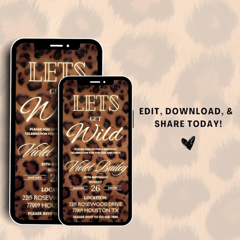 Leopard Print Birthday Digital Invitation, Birthday Party Evite ...