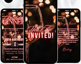 Invitación digital de cena de cumpleaños de lujo, invitación de cumpleaños, cumpleañera, plantilla editable, invitación elegante, para mujeres y hombres tbb470