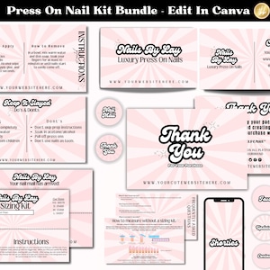 Kit de juego de tarjetas de plantillas de prensa para uñas con marca rosa DIY, Cómo aplicar instrucciones, Diseño de tamaño de uñas, Nombre comercial, Tarjeta de agradecimiento