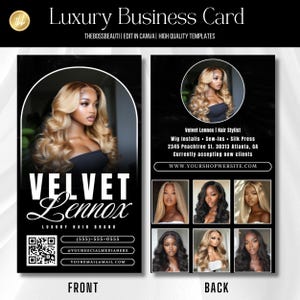 Black Classy Business Card Template, digital download canva, hairstylist, makeup artist, nail tech, press on nails, lash tech, QR Code, DIY